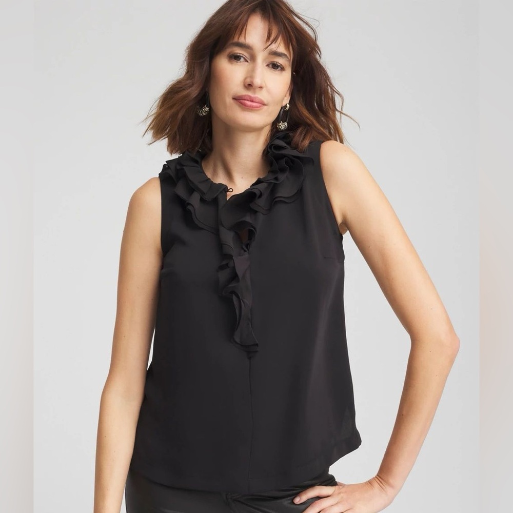 Chico’s Ruffled Neck Sleeveless Blouse size 3(XL 16)